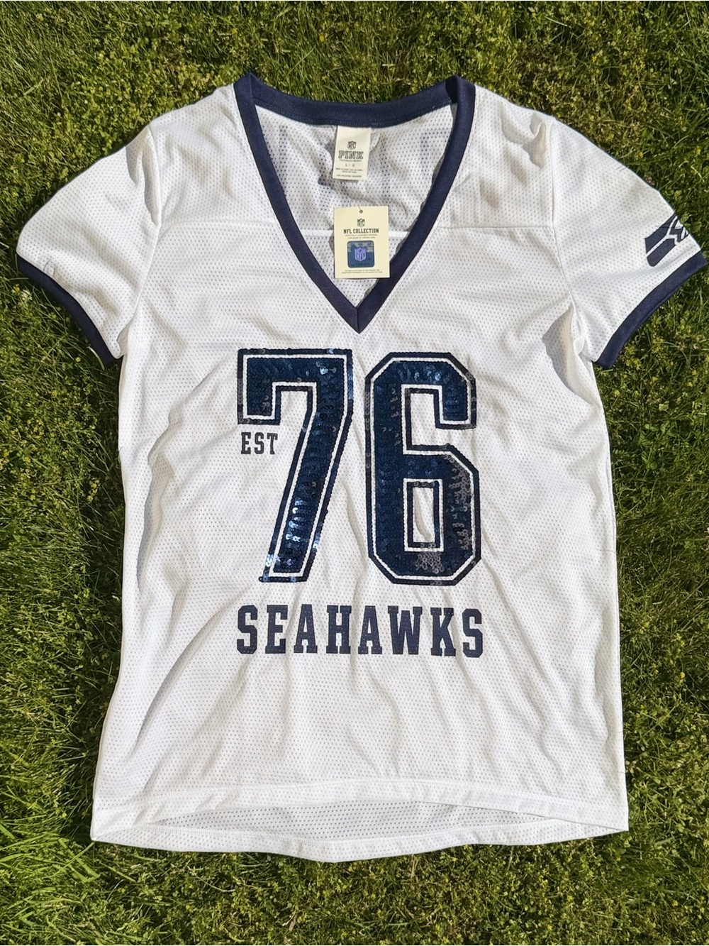 NWT VS PINK Seattle Seahawks NFL Jersey Bling Sequin Y2K Deadstock Sz L